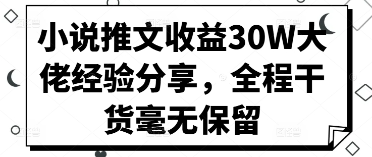 小说推文收益30W大佬经验分享，全程干货毫无保留-网创资源