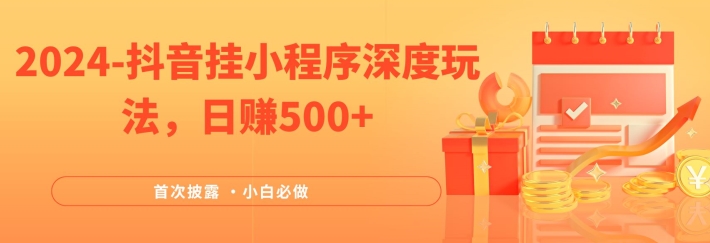 2024全网首次披露，抖音挂小程序深度玩法，日赚500+，简单、稳定，带渠道收入，小白必做【揭秘】-网创资源