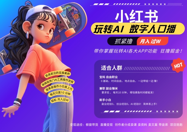 小红书数字人暴力起号，AI改写文案，再也不用费劲录口播，流量火爆月入破W轻松拿捏-网创资源