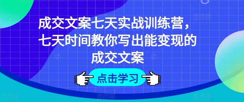 成交文案七天实战训练营，七天时间教你写出能变现的成交文案-网创资源