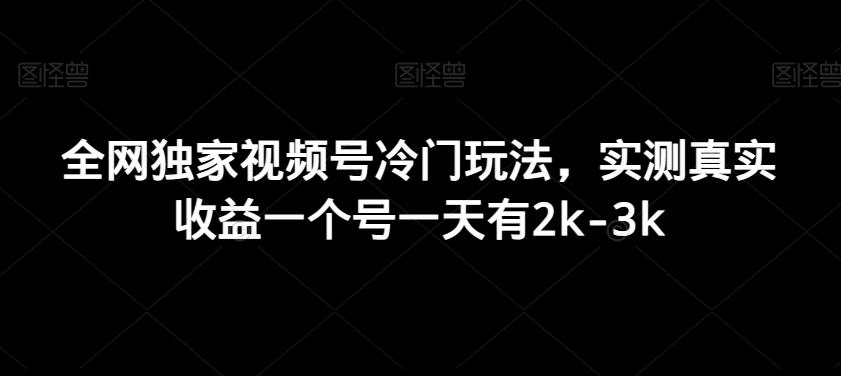 全网独家视频号冷门玩法，实测真实收益一个号一天有2k-3k-网创资源