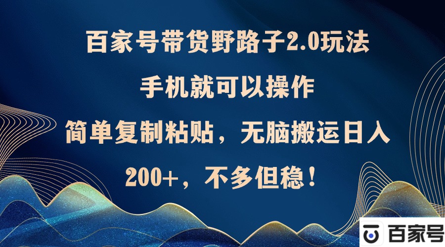 百家号带货野路子2.0玩法，手机就可以操作，简单复制粘贴，无脑搬运日…-网创资源