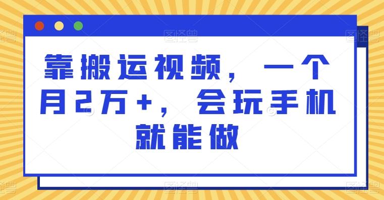靠搬运视频，一个月2万+，会玩手机就能做-网创资源