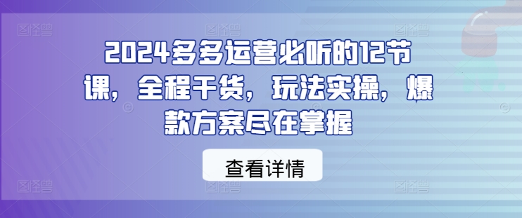 2024多多运营必听的12节课，全程干货，玩法实操，爆款方案尽在掌握-网创资源