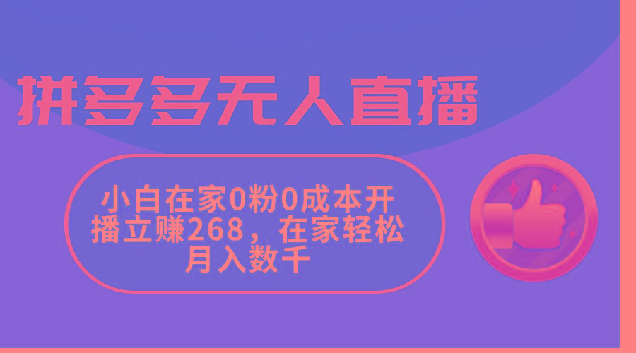 拼多多无人直播，小白在家0粉0成本开播立赚268，在家轻松月入数千-网创资源