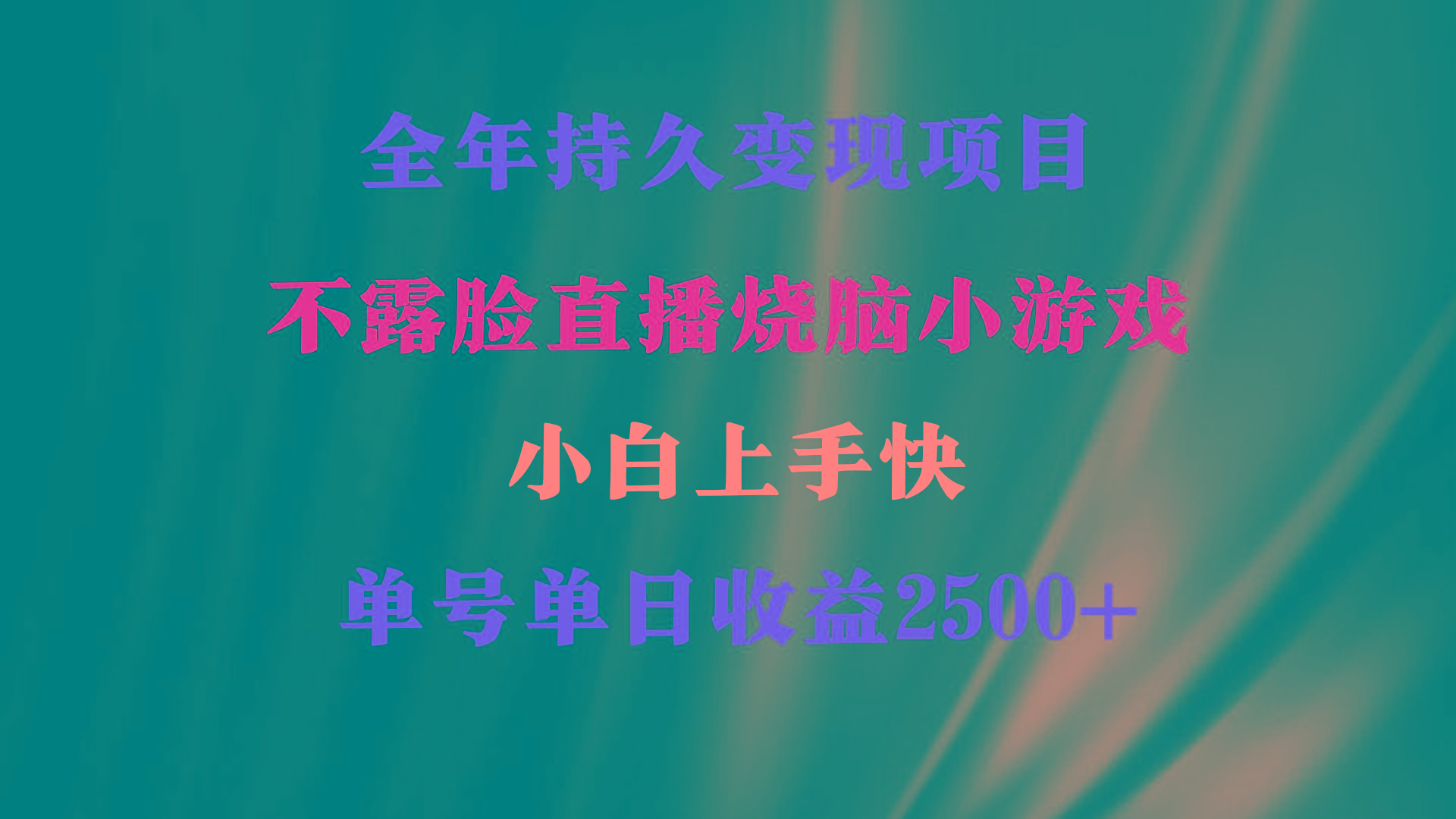 2024年 最优项目，烧脑小游戏不露脸直播  小白上手快 无门槛 一天收益2500+-网创资源