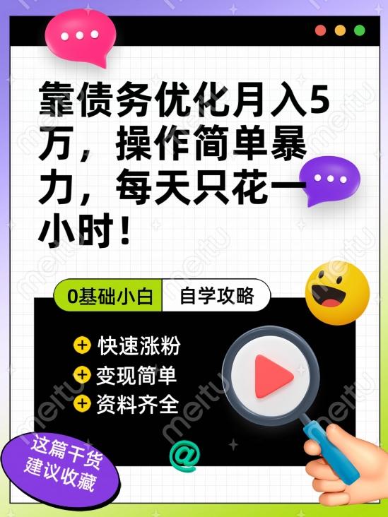 靠债务优化月入五万，每天只要花两个小时，多种方式轻松变现【揭秘】-网创资源