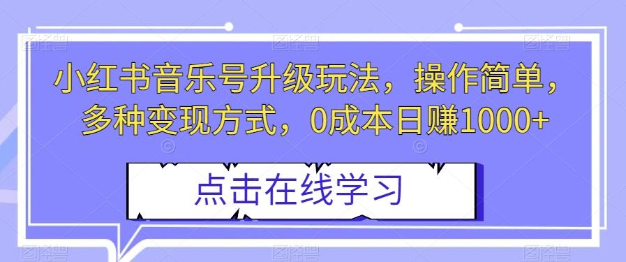 小红书音乐号升级玩法，操作简单，多种变现方式，0成本日赚1000+【揭秘】-网创资源