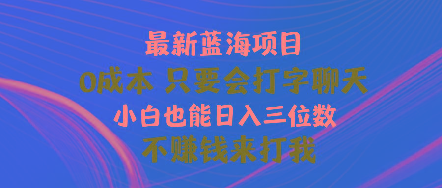最新蓝海项目 0成本 只要会打字聊天 小白也能日入三位数 不赚钱来打我-网创资源