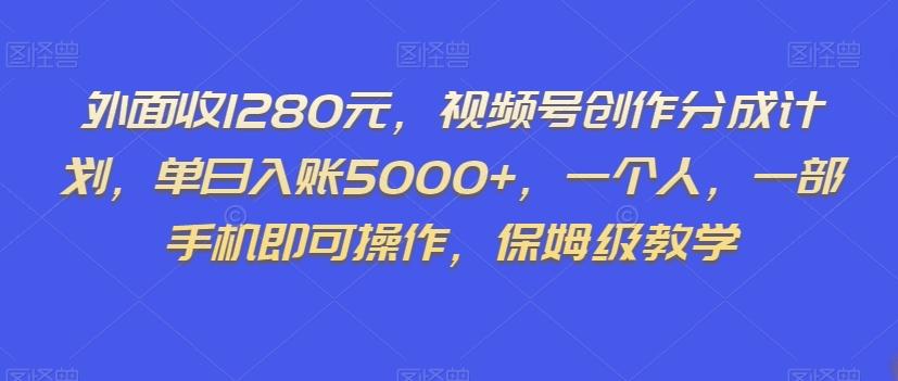 外面收1280元，视频号创作分成计划，单日入账5000+，一个人，一部手机即可操作，保姆级教学【揭秘】-网创资源