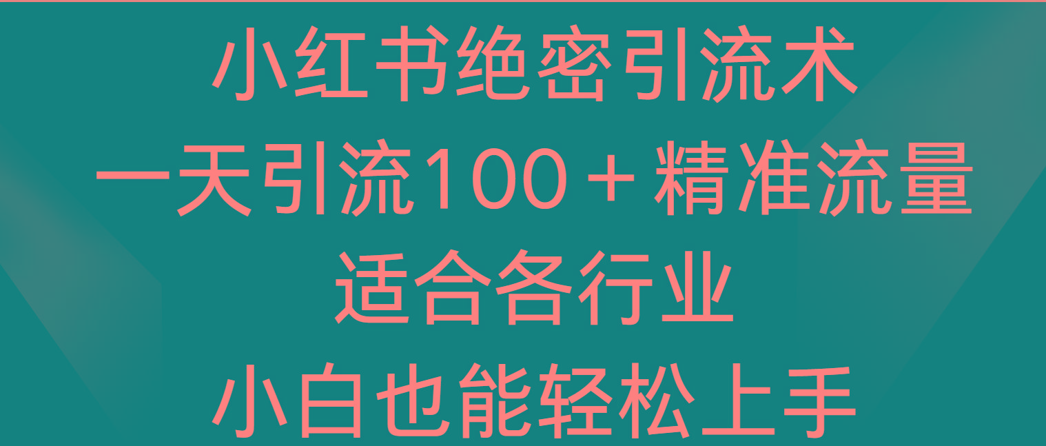 小红书绝密引流术，一天引流100＋精准流量，适合各个行业，小白也能轻松上手-网创资源