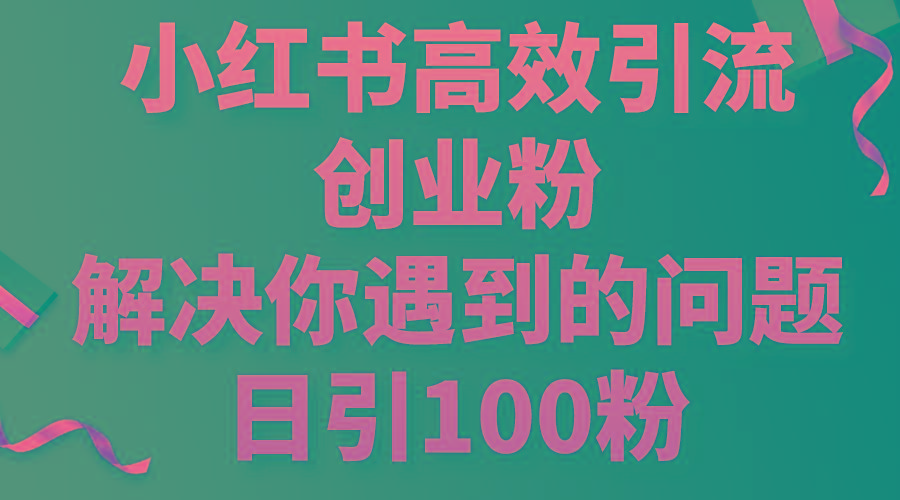 小红书高效引流创业粉，解决你遇到的问题，日引100粉-网创资源