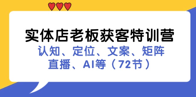 实体店老板获客特训营：认知、定位、文案、矩阵、直播、AI等(72节-网创资源