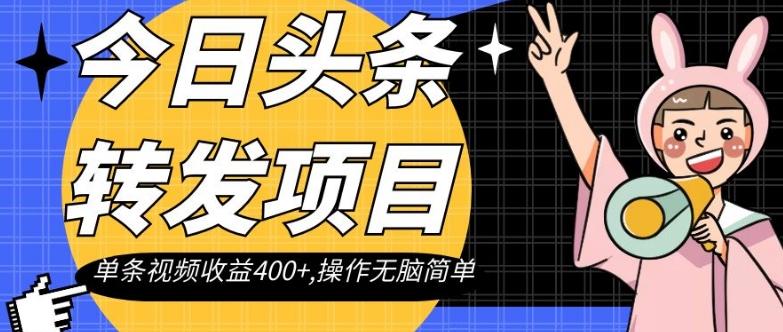今日头条转发项目，单条视频收益400+,操作无脑简单【揭秘】-网创资源