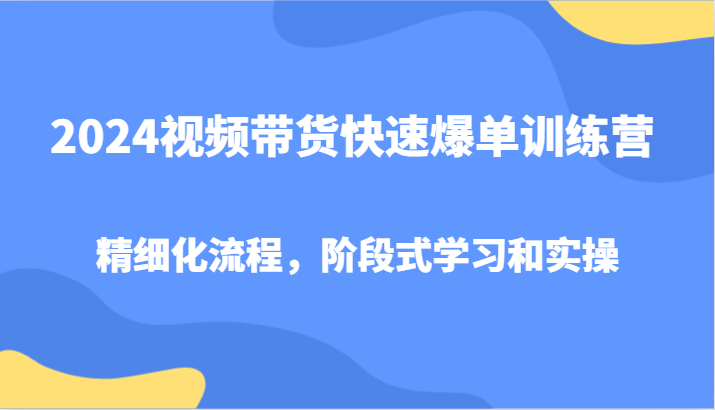 2024视频带货快速爆单训练营，精细化流程，阶段式学习和实操-网创资源