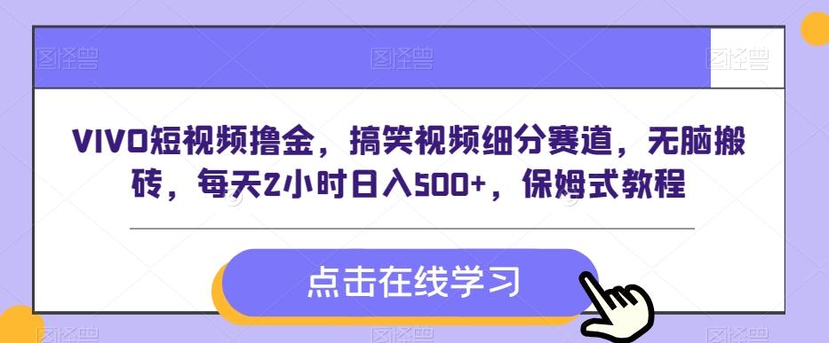 VIVO短视频撸金，搞笑视频细分赛道，无脑搬砖，每天2小时日入500+，保姆式教程-网创资源