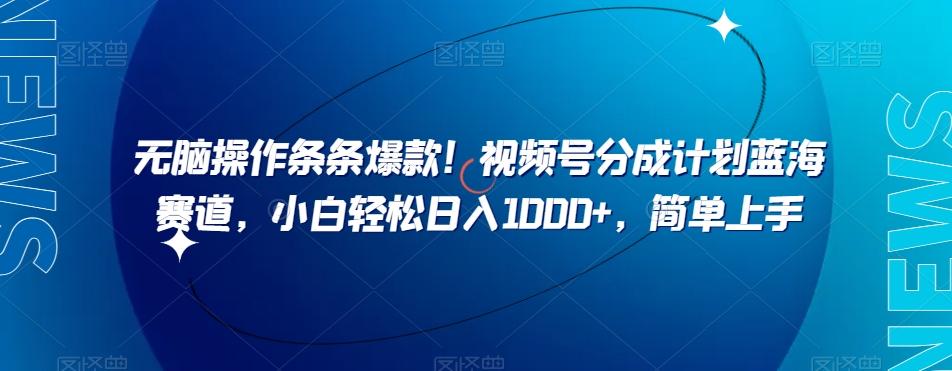 无脑操作条条爆款！视频号分成计划蓝海赛道，小白轻松日入1000+，简单上手-网创资源