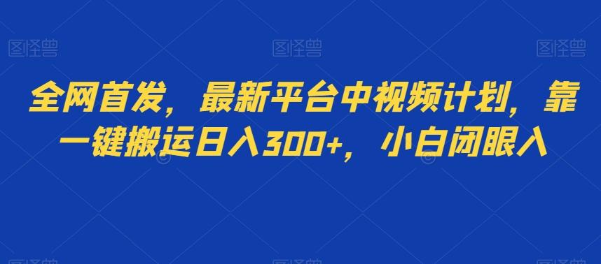 全网首发，最新平台中视频计划，靠一键搬运日入300+，小白闭眼入-网创资源