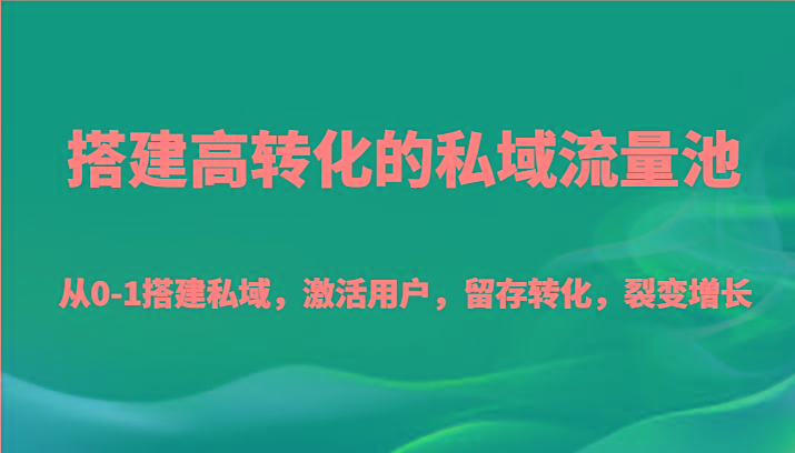 搭建高转化的私域流量池 从0-1搭建私域，激活用户，留存转化，裂变增长(20节课)-网创资源