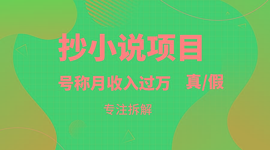 抄小说项目，号称月入过万，到底是否真实，能不能做，详细拆解-网创资源