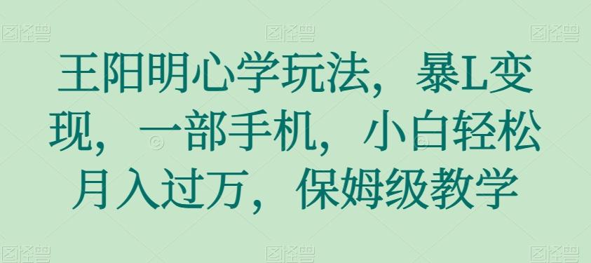王阳明心学玩法，暴L变现，一部手机，小白轻松月入过万，保姆级教学【揭秘】-网创资源