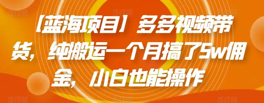 【蓝海项目】多多视频带货，纯搬运一个月搞了5w佣金，小白也能操作【揭秘】-网创资源