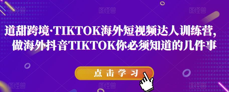道甜跨境·TIKTOK海外短视频达人训练营，做海外抖音TIKTOK你必须知道的几件事-网创资源