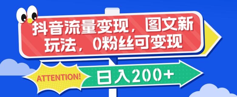 抖音流量变现，图文新玩法，0粉丝可变现，日入200+-网创资源