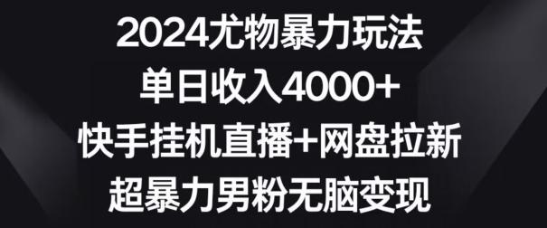 2024尤物暴力玩法，单日收入4000+，快手挂机直播+网盘拉新，超暴力男粉无脑变现【揭秘】-网创资源