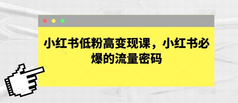 小红书低粉高变现课，小红书必爆的流量密码-网创资源
