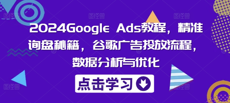 2024Google Ads教程，精准询盘秘籍，谷歌广告投放流程，数据分析与优化-网创资源
