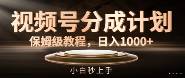 视频号分成计划保姆级教程，日入1K，小白秒上手【揭秘】-网创资源