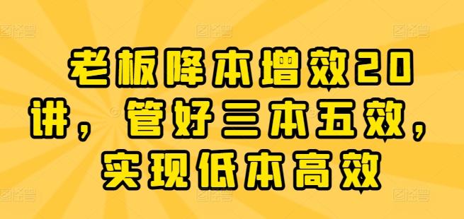 老板降本增效20讲，管好三本五效，实现低本高效-网创资源