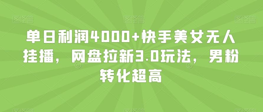单日利润4000+快手美女无人挂播，网盘拉新3.0玩法，男粉转化超高【揭秘】-网创资源