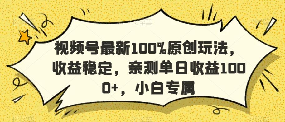 视频号最新100%原创玩法，收益稳定，亲测单日收益1000+，小白专属【揭秘】-网创资源