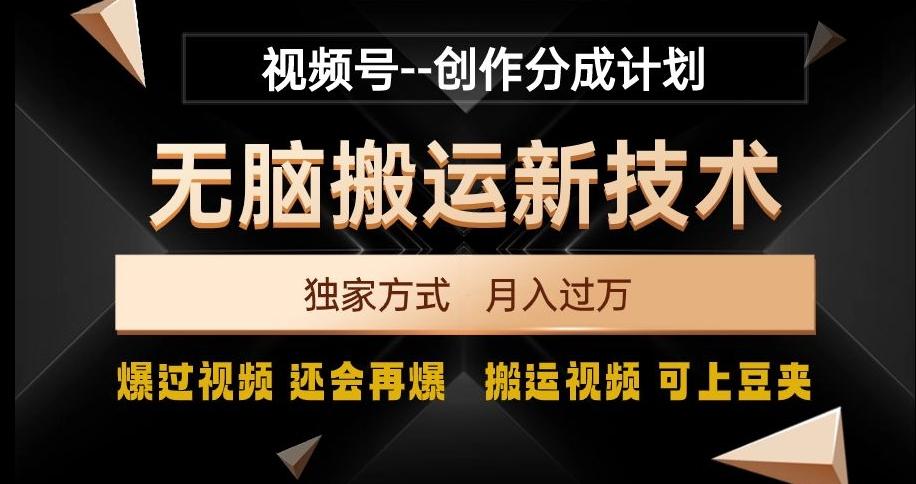 视频号无脑搬运新技术，破原创壕流量，独家方式，爆过视频，还会再爆【揭秘】-网创资源