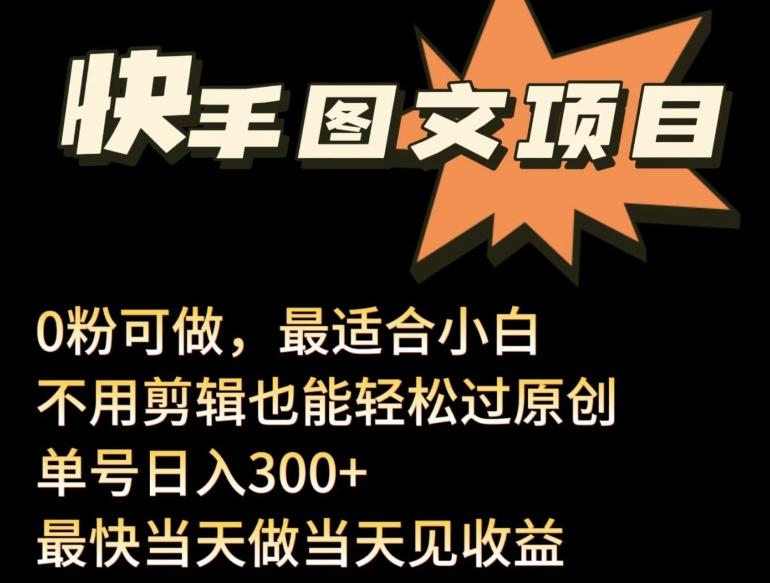 24年最新快手图文带货项目，零粉可做，不用剪辑轻松过原创单号轻松日入300+【揭秘】-网创资源