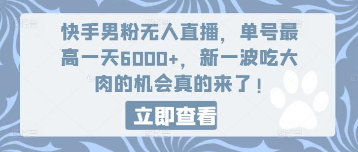 快手男粉无人直播，单号最高一天6000+，新一波吃大肉的机会真的来了-网创资源