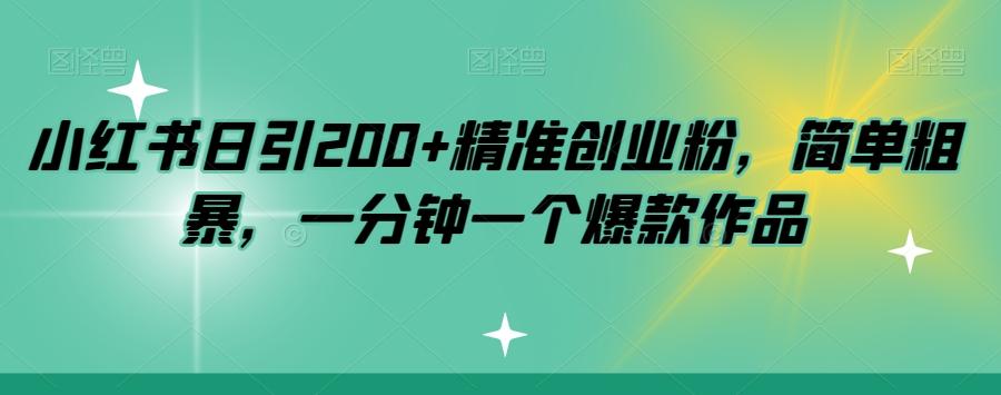 小红书日引200+精准创业粉，简单粗暴，一分钟一个爆款作品【揭秘】-网创资源