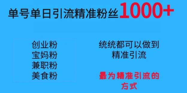 单号单日引流精准粉丝1000+，最为精准引流的方式-网创资源