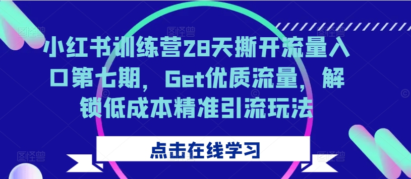 小红书训练营28天撕开流量入口第七期，Get优质流量，解锁低成本精准引流玩法-网创资源
