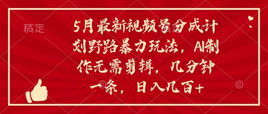 5月最新视频号分成计划野路暴力玩法，ai制作，无需剪辑。几分钟一条，…-网创资源