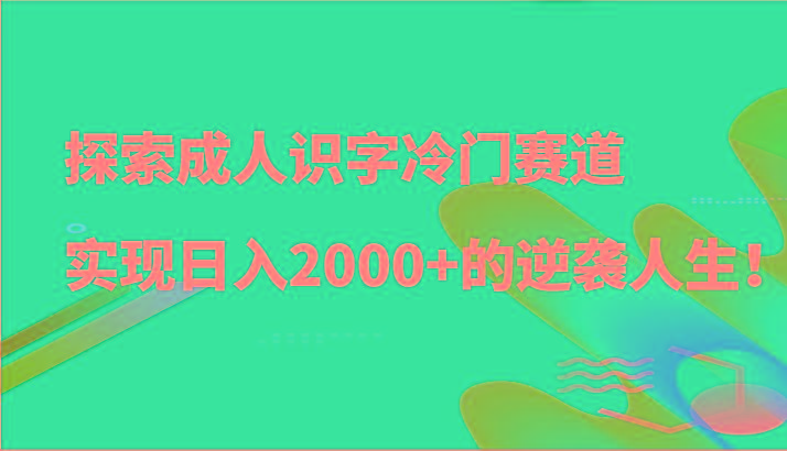 探索成人识字冷门赛道，实现日入2000+的逆袭人生！-网创资源