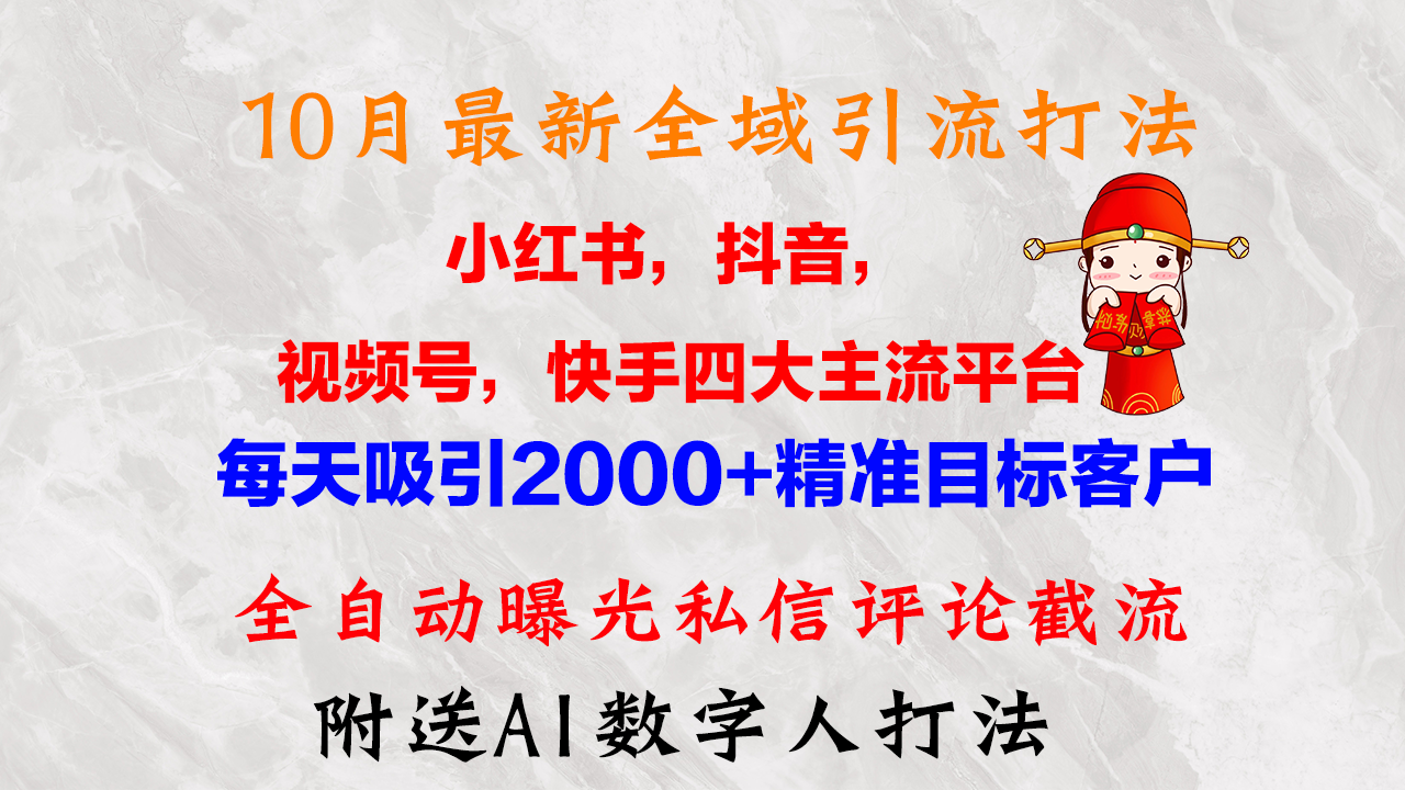 10月最新小红书，抖音，视频号，快手四大平台全域引流，，每天吸引2000…-网创资源