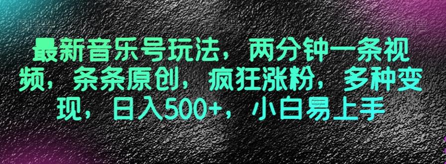最新音乐号玩法，两分钟一条视频，条条原创，疯狂涨粉，多种变现，日入500+，小白易上手【揭秘】-网创资源