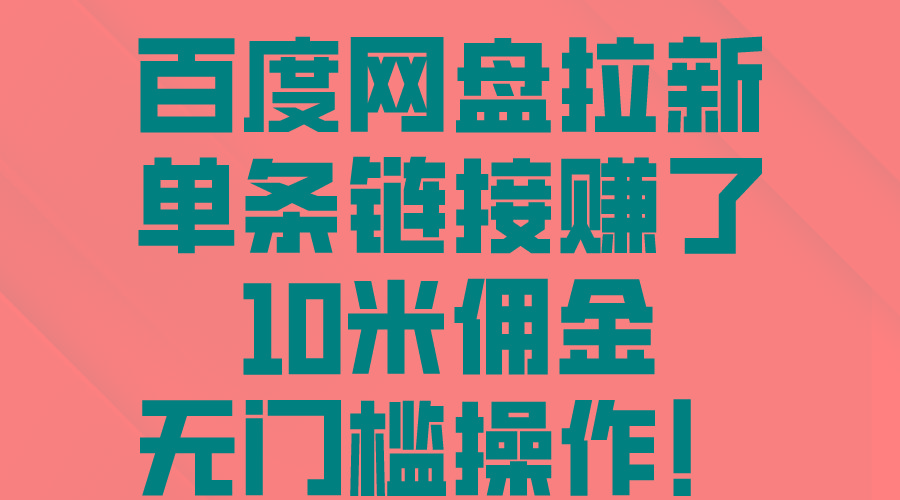 百度网盘拉新，单条链接赚了10米佣金，无门槛操作！-网创资源
