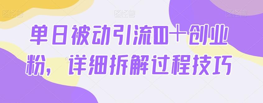 单日被动引流100＋创业粉，详细拆解过程技巧-网创资源