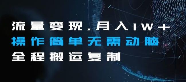 流量变现，月入1W+操作简单无需动脑全程搬运复制【揭秘】-网创资源