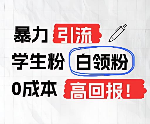 暴力引流学生粉白领粉，吊打以往垃圾玩法，0成本，高回报-网创资源