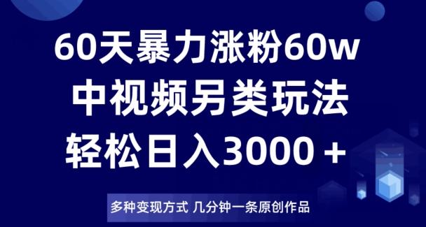 60天暴力涨粉60W，中视频另类玩法，日入3000＋，几分钟一条原创作品多种变现方式-网创资源